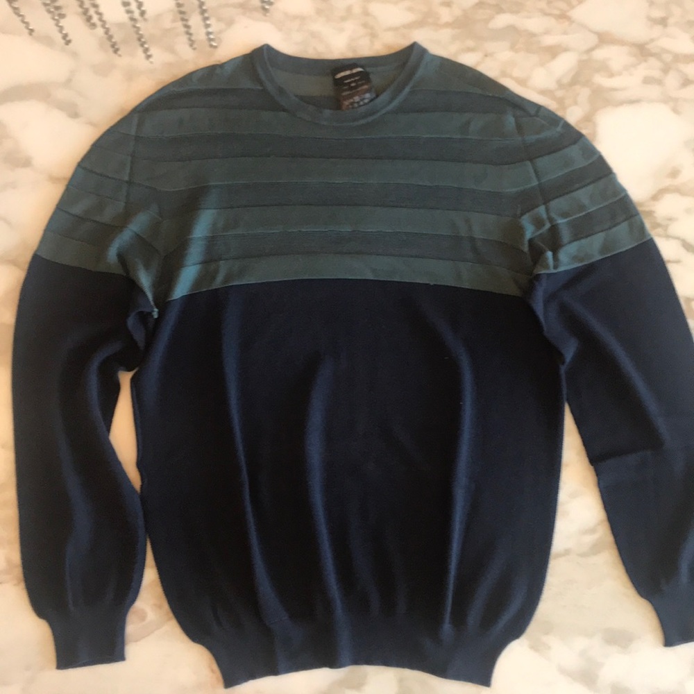 Giorgio Armani men navy/green bicolor knit sweater
